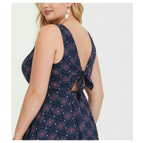 Torrid Dress Navy Medallion Tie-Back 2X - Picture 3 of 6